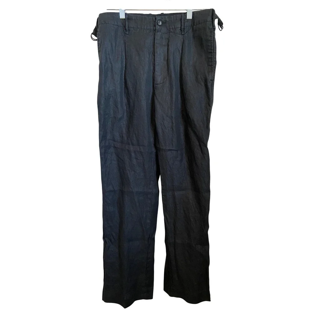 AYR Baird McNutt Irish Linen Black Pleated‎ Pants 29x30 Adjustable Side Tabs